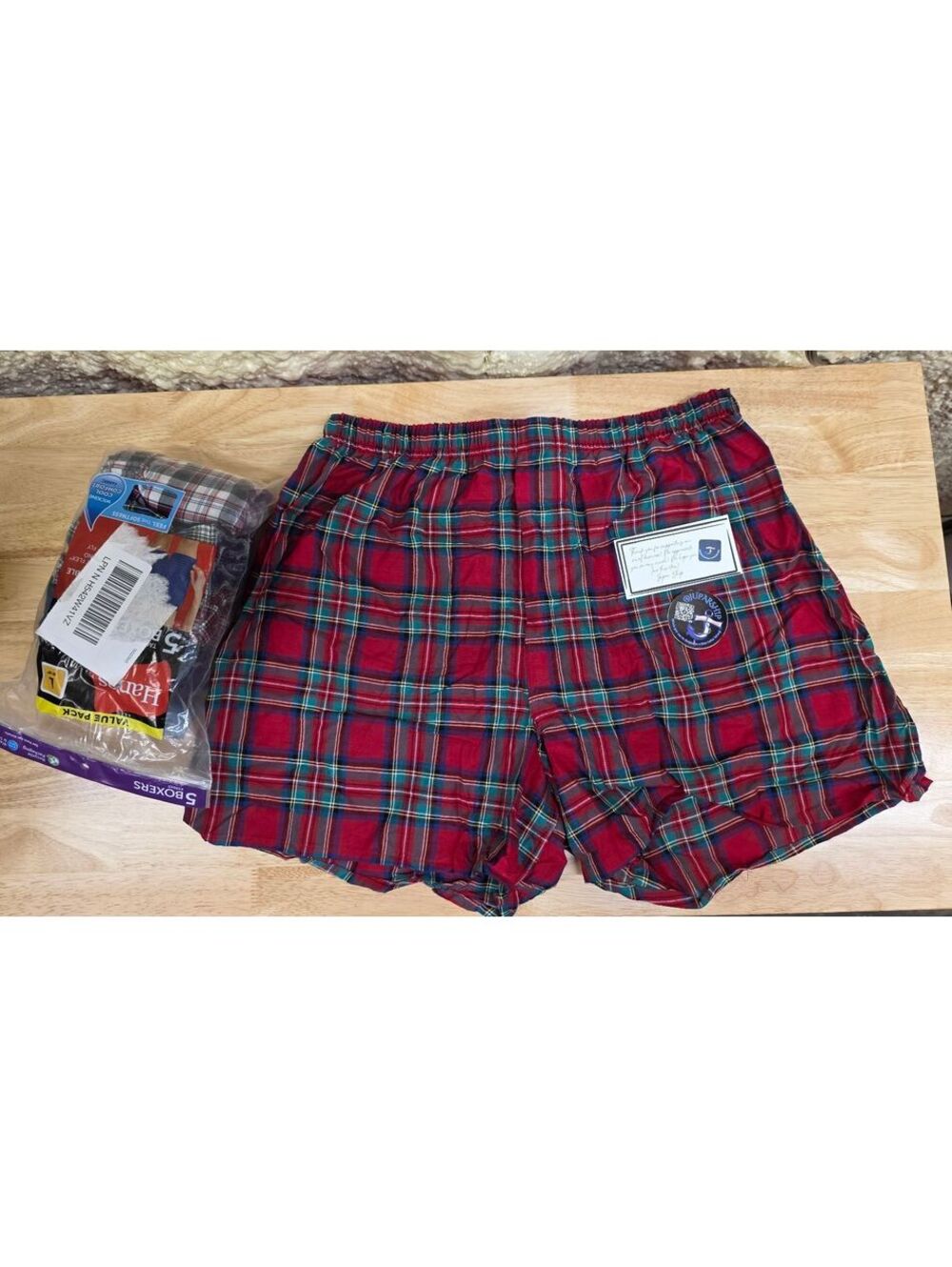 Hanes Men’s Tagless Boxer Exposed Waistband 5‑Pack Assorted Plaid Large